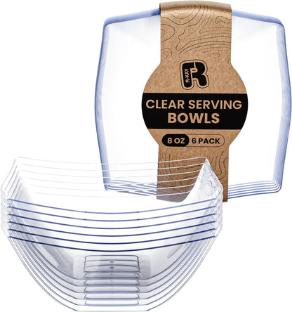 R-kay 6 Pack Square Plastic Serving Bowls - Clear Plastic bowls 16 Oz - Disposable Serving Bowls Heavy Duty For Weddings Catering And Birthday parties