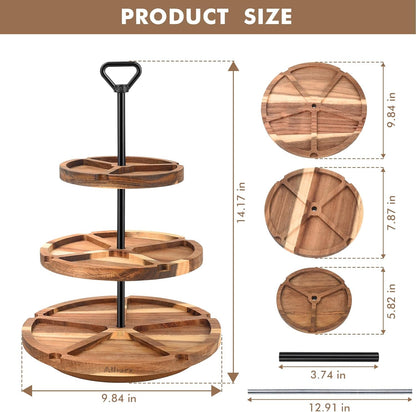 Elegant Charcuterie Boards Three Tiered Acacia Cheese Board and Cupcake Stand with 360° Easy-to-Spin Trays, Perfect for Gatherings, Housewarming Gifts, Celebrations, and Daily Usage.