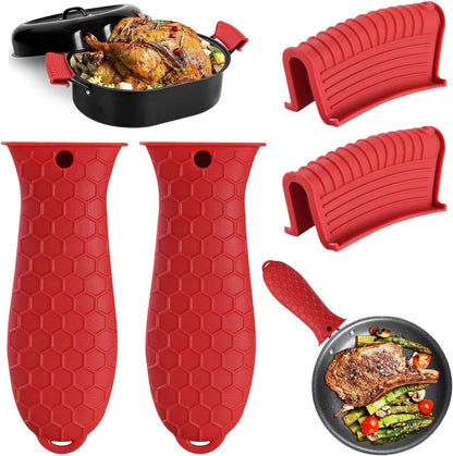 4 Pack Silicone Hot Handle Holder Cover Cast Iron Handle Cover Silicone Pot Holders Heat Resistant Assist Pan Handle Sleeve Non-Slip Pot Handle Covers for Cast Iron Skillet Metal Pan(Black)