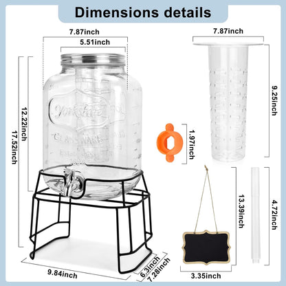 1 Gallon Glass Drink Dispensers For Parties 2PACK.Beverage Dispenser,Glass Drink Dispenser With Stand And Stainless Steel Spigot 100% Leakproof.Lemonade Dispenser With Ice Cylinder.Laundry Detergent