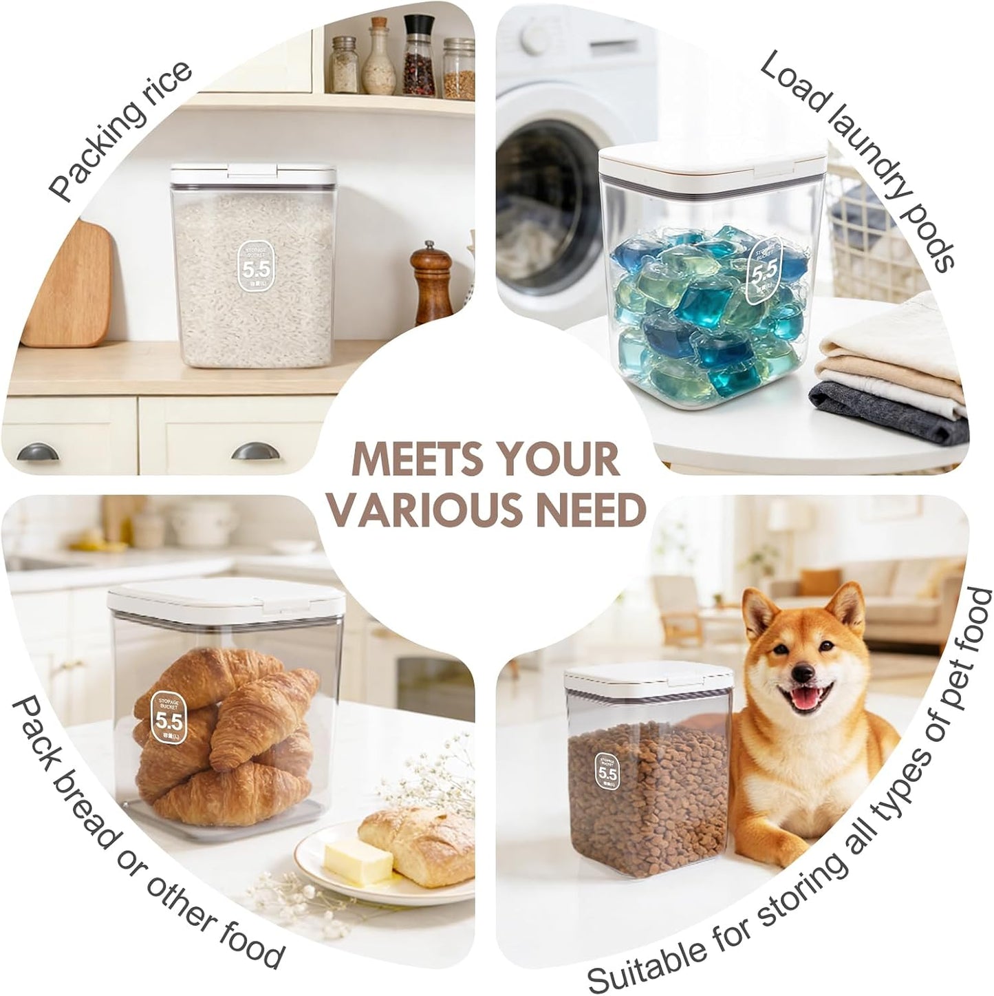 LEAWALK 10Lbs/10.57Qt Airtight Dog Cat Food Storage Container and Dog Treat Containers BPA-Free, PET Clear Stackable Pet Storage Bin, Pop Top, 1-Cup Scoop for Pet Food/Rice/Flour/Bread/Grains