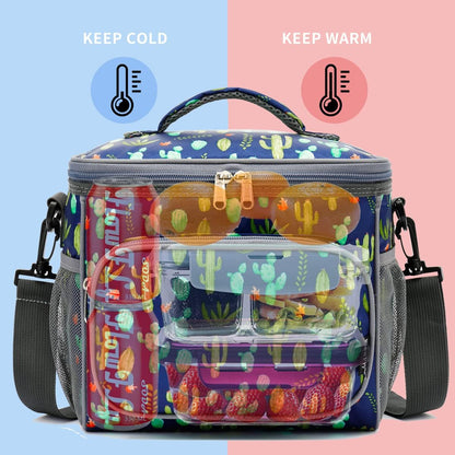 FlowFly Insulated Reusable Lunch Bag Adult Large Lunch Box for Women and Men with Adjustable Shoulder Strap,Front Zipper Pocket and Dual Large Mesh Side Pockets,Cherry - Colors B