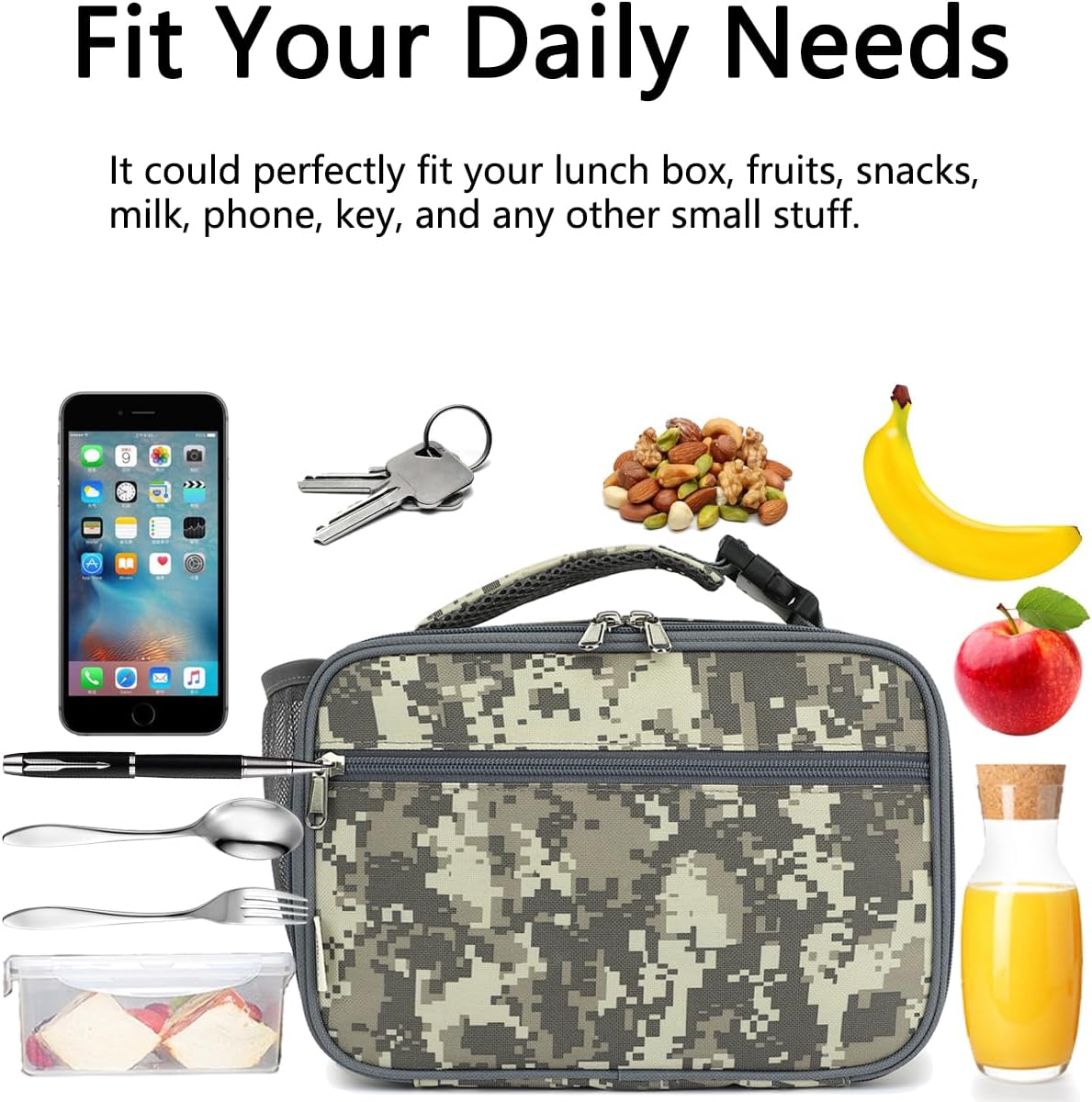 GYEUKHAM Insulated Lunch Box for School, Thermal Reusable Durable Freezable Lunch Bags for Kids Boys Girls Men Women - Small Soft Cooler Portable Lunch Tote Kit for Work Picnic Travel,Black