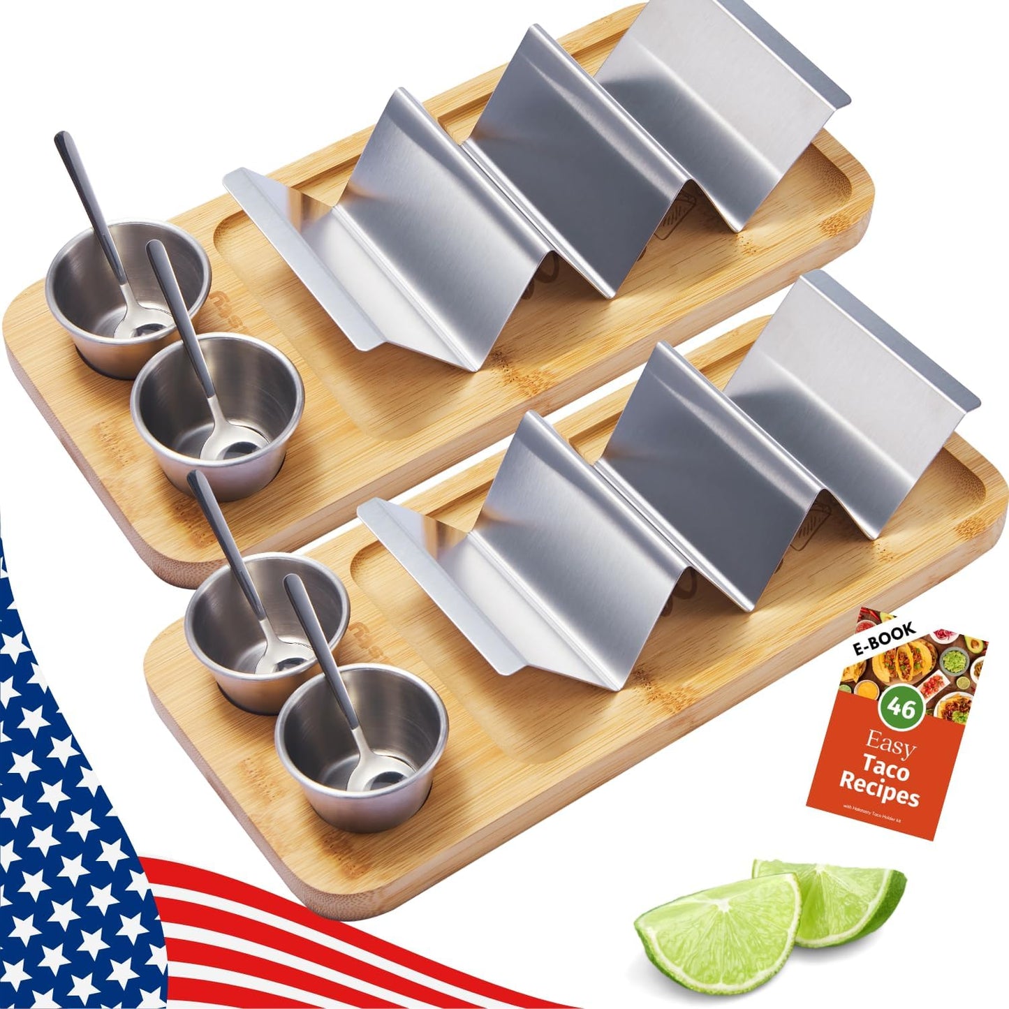 Taco Holder Kit, 3-in-1 Taco Set - Taco Shell Stand + Serving Tray + Sauce Cup, Taco Presentation Rack Plate for Taco Tuesday Bar Party, Gifts for Taco Lovers Holiday Accessories Cinco de Mayo Events