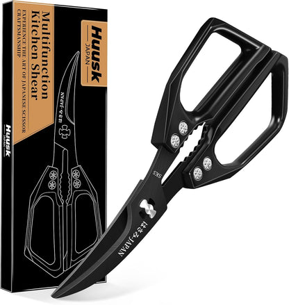 HUUSK Kitchen Scissors All Purpose - Stainless Steel Kitchen Shear, Sharp Silver Meat Scissors Dishwasher Safe, Heavy Duty Poultry Shears, Japanese Cooking Scissor for Food, Christmas Gifts for Women