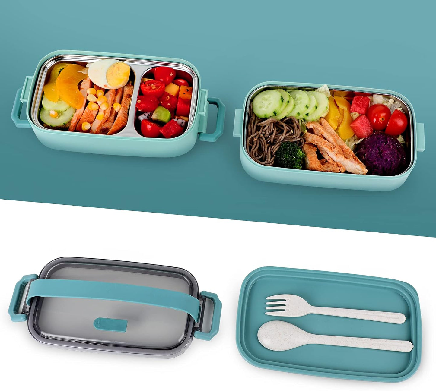 Stainless Steel Bento Box for Adults&Kids,Japanese Leakproof Lunch Box Divided Food Meal Storage Containers Set Stackable 2 Layer for Children School Picnic Beige