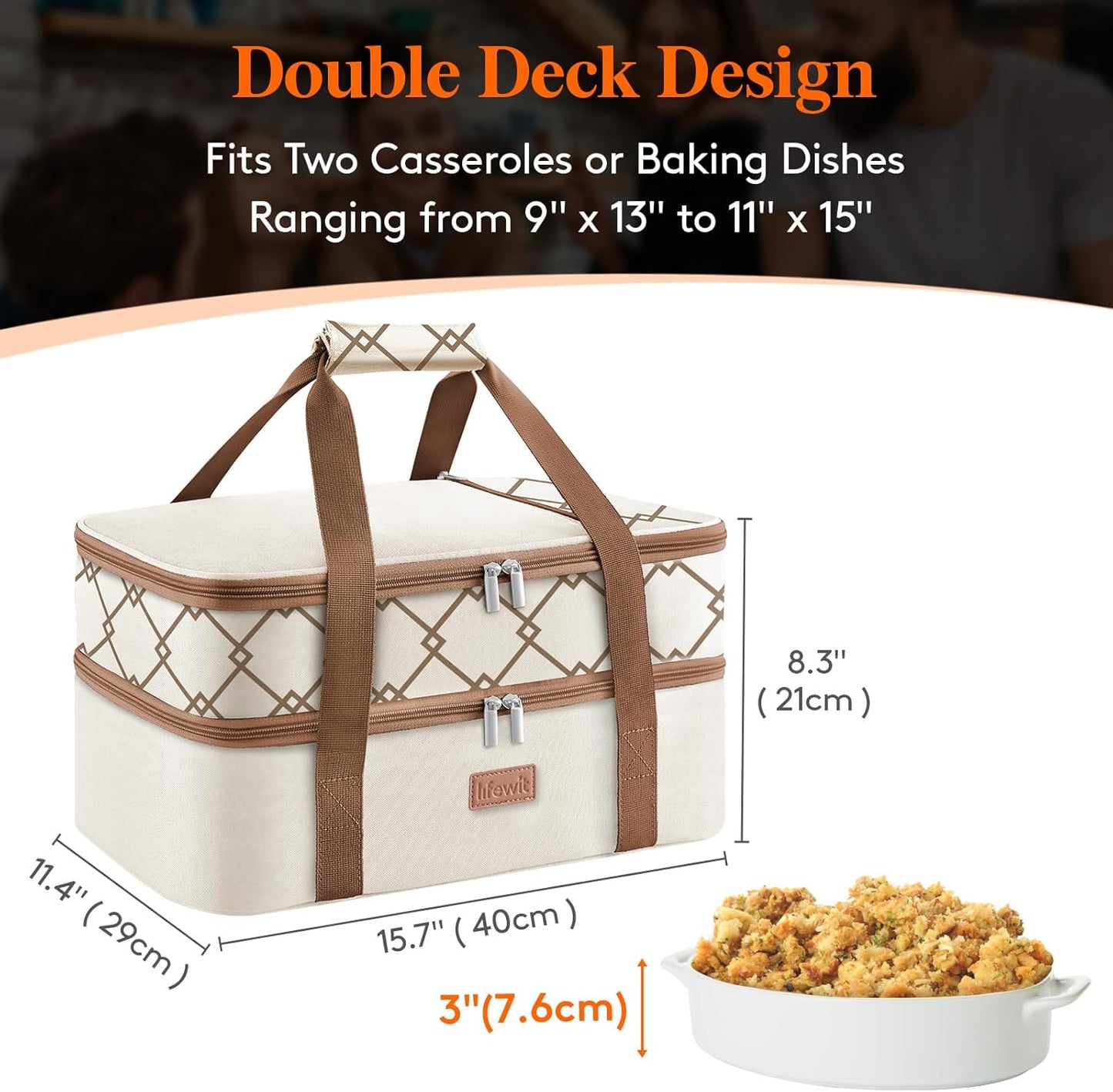 Lifewit Insulated Single Decker Casserole Carrier, Lasagna Lugger Holder for Hot or Cold Food, Fits 9" x 13" Baking Dish, Thermal Lunch Tote Bag for Potluck Parties, Picnic and Cookouts, Grey
