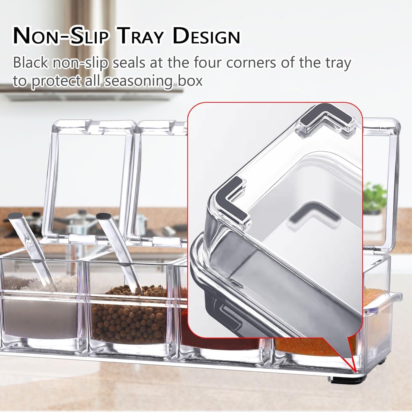 V·RESOURCING Clear Seasoning Box, 3 Pieces Seasoning Rack Spice Pots Storage Container for Spice Salt Sugar Cruet Liquid,Condiment Jars with 3 Spoons