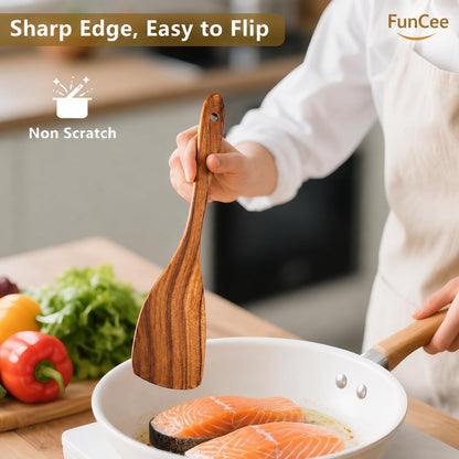 Wooden Spatula, Acacia Wood Long Handle Flat Frying Turner, Handmade wooden spoons for cooking, Kitchen Utensil set, Non-Stick Cooking Spurtle Utensils for kitchen use
