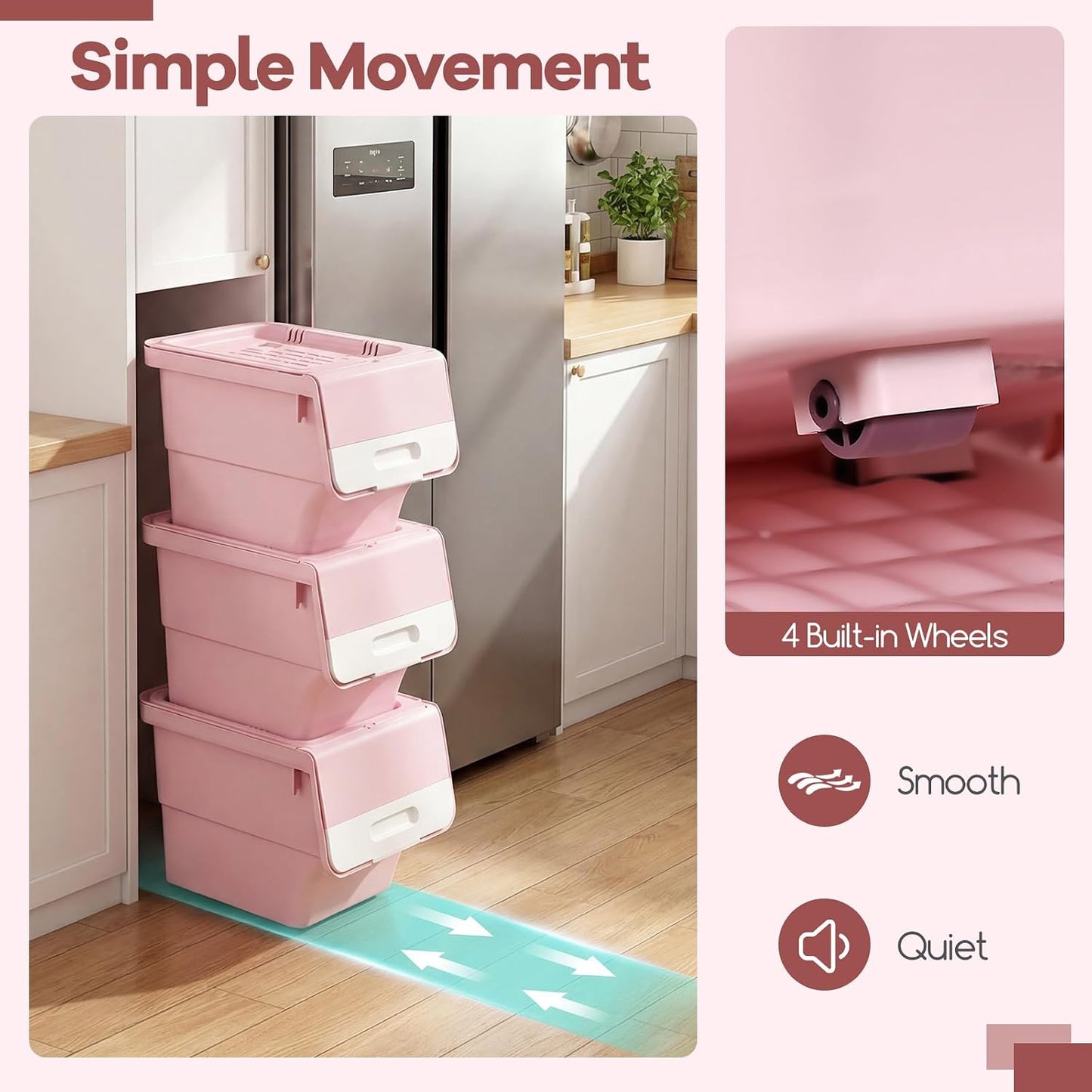 Giantex Plastic Stackable Storage Bins with Lids & Wheels, 3 Pack Open Front Stacking Bins, Organizer Bins for Pantry, Kitchen, Laundry, Closet, Playroom, Bedroom Organization (12.5 QT)