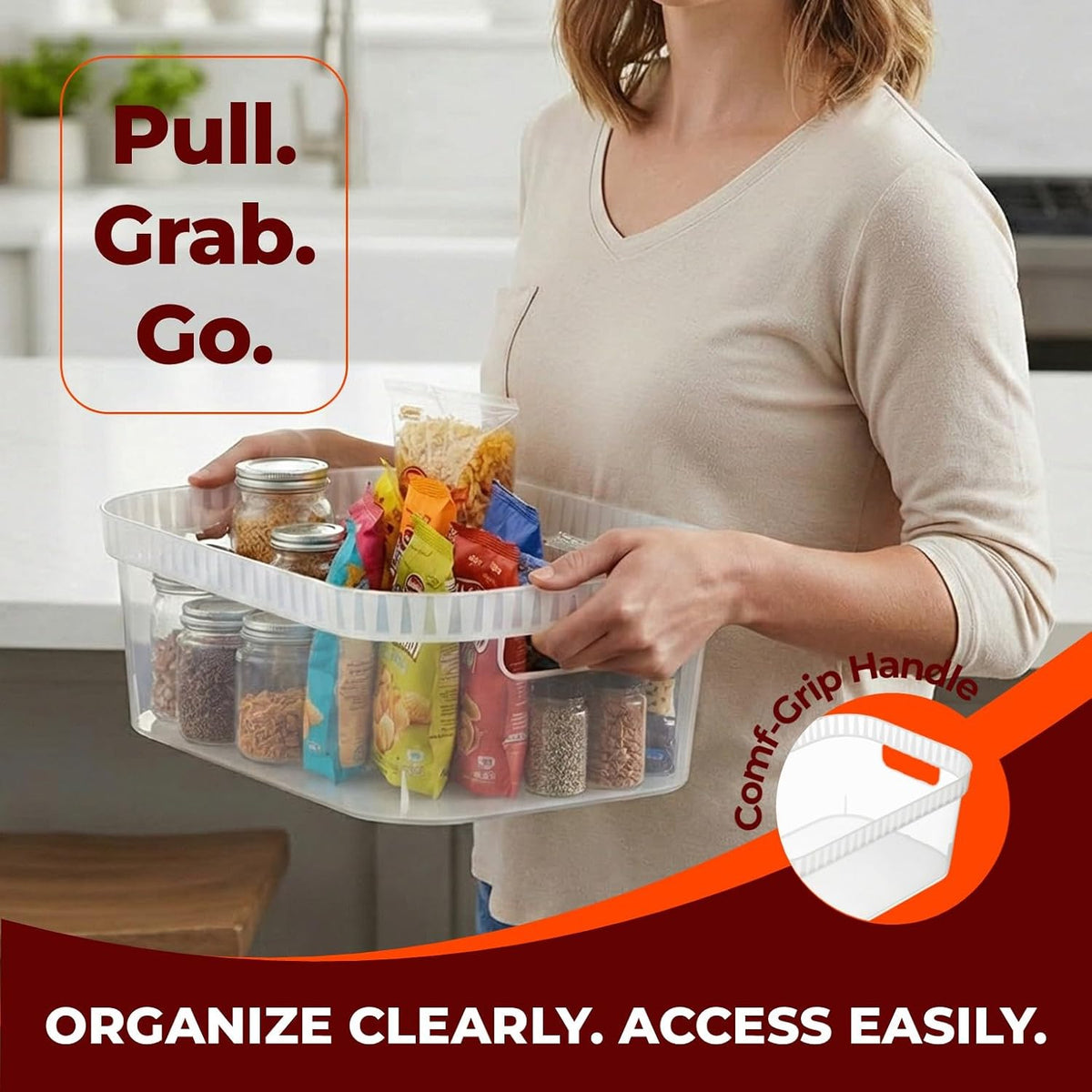 Tribello Narrow Storage Bins – Slim, Clear Plastic Storage Basket, Clear Organizer for Tight Spaces (2 Pack, 15” x 6” x 6”)