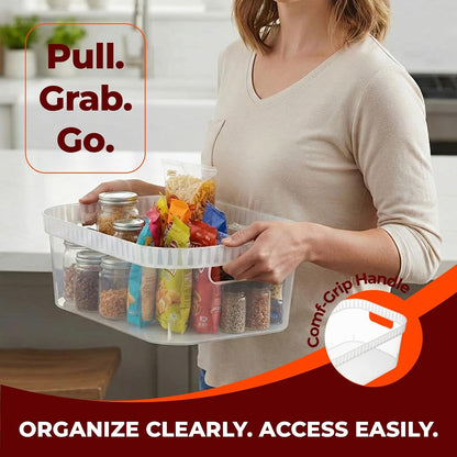 Tribello Narrow Storage Bins – Slim, Clear Plastic Storage Basket, Clear Organizer for Tight Spaces (2 Pack, 15” x 6” x 6”)