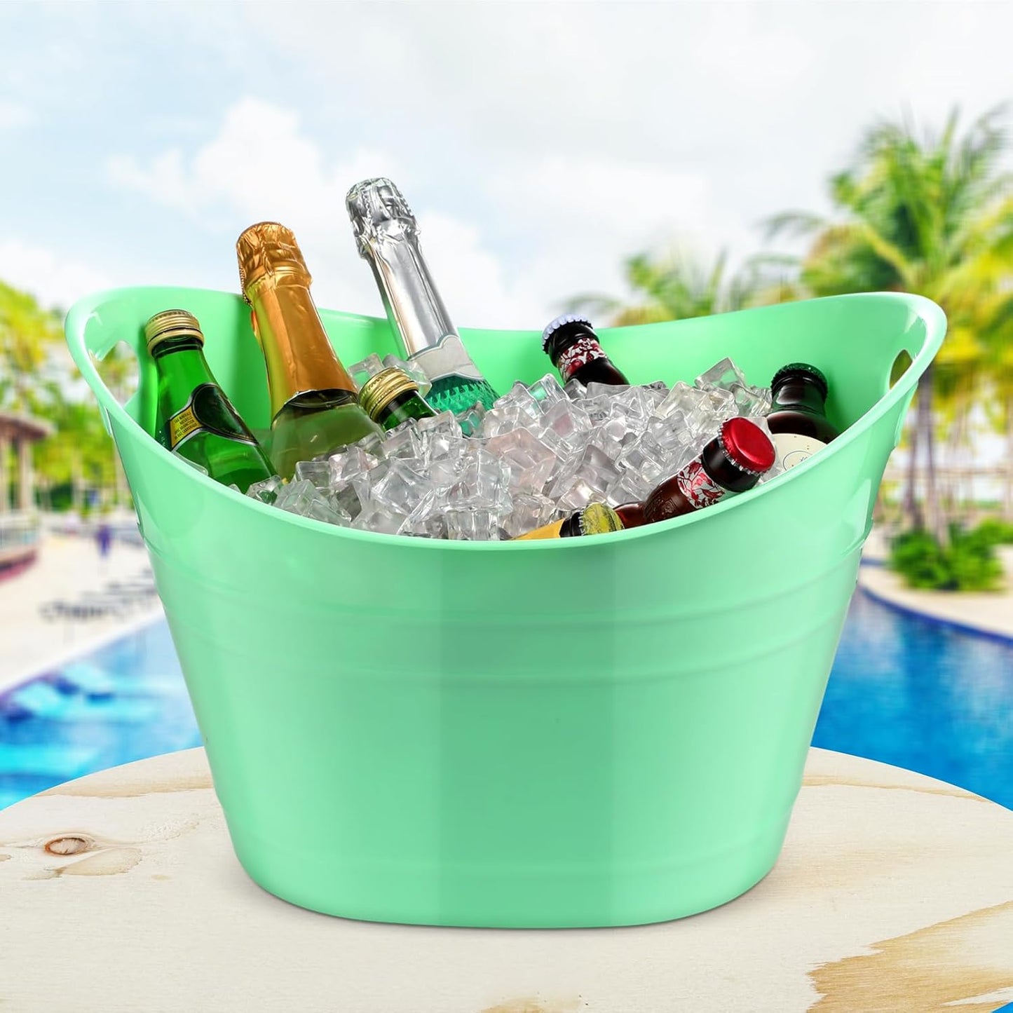 Patelai 6 Pcs Ice Buckets Bulk, Plastic Ice Buckets with Handles, Oval Storage Tub, Large Capacity Drink Tub for Party Bar Wine Beer Champagne Beverage Bottle Cooler(4.5 Liter,Clear)
