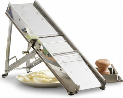 ICO by Bron Coucke Professional Mandoline Slicer by Tellier with Hand Guard – Heavy Duty Stainless Steel Mandoline Slicer – Adjustable Built-in Straight, Julienne, & Crinkle Blades – Crafted in France