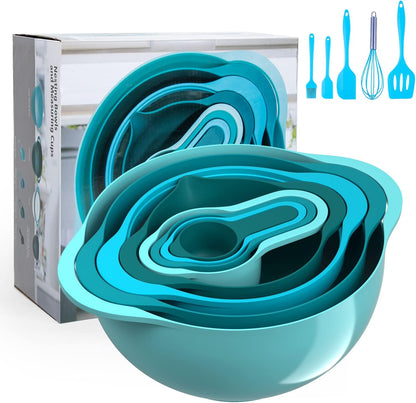 13 Pcs Mixing Bowls Set, RV Camping Accessories Set, Apartment Kitchen Gadget Easy Storage, Inculding Measuring Cups Colander Sifter Large Bowl Whisk Scraper, Great for Cooking and Baking, No BPA