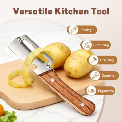 2026 New Utilira 2 PcsMultifunctional Vegetable Julienne Peeler, Kitchen Multi-Function Stainless Steel Thickened Fruit Peeler Knife, With Built-In Bottle Opener For Peeling Fruits, Vegetables