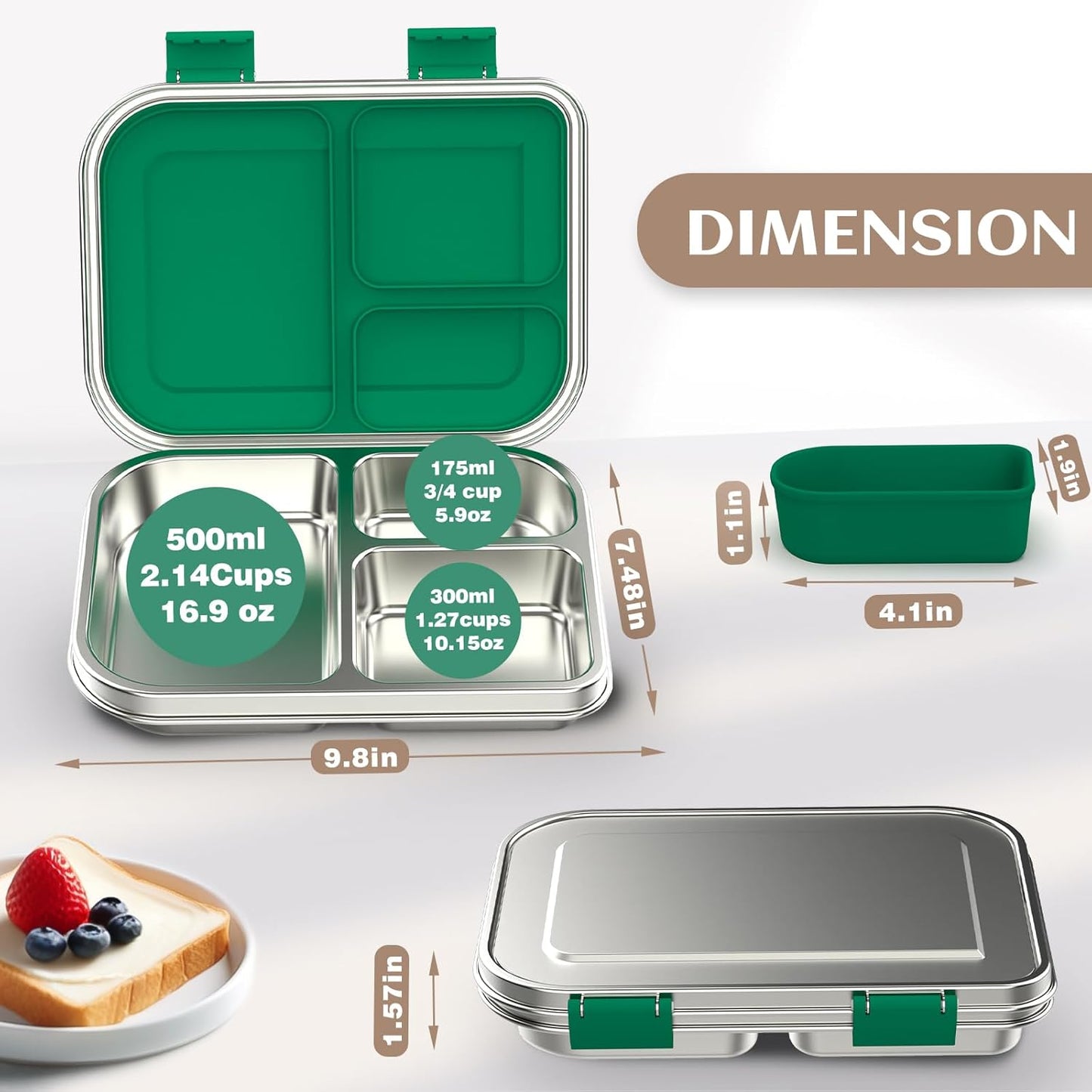 BABHAMNESS Stainless Steel Bento Box Kids, 3 Compartments Leak Proof Metal Bento Lunch Box, 304 Stainless Steel Bento Lunch Containers for School and Office,Dishwasher Safe, BPA-Free-Pink