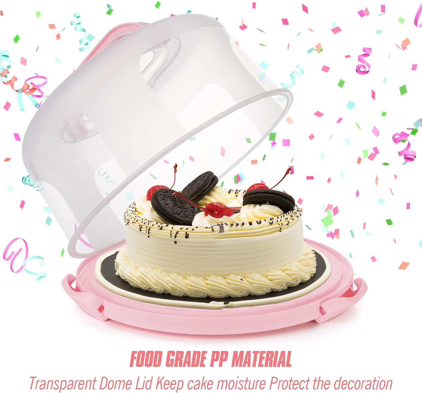 Zoofen Plastic Cake Carrier with Handle 10in Cake Holder Cake Stand with Lid Pink Cake Container for 10in Cake Round Cake Carrier for Transport