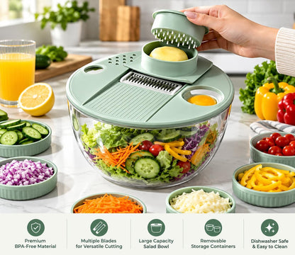 Salad Spinner Large, Lettuce Spinner with 5 Blade Slicer, 5.5 Qt Vegetable Wash Bowl, Fruits & Herb Lettuce Dryer with Egg Yolk Strainer for Efficient Salad Preparation and Food Washing