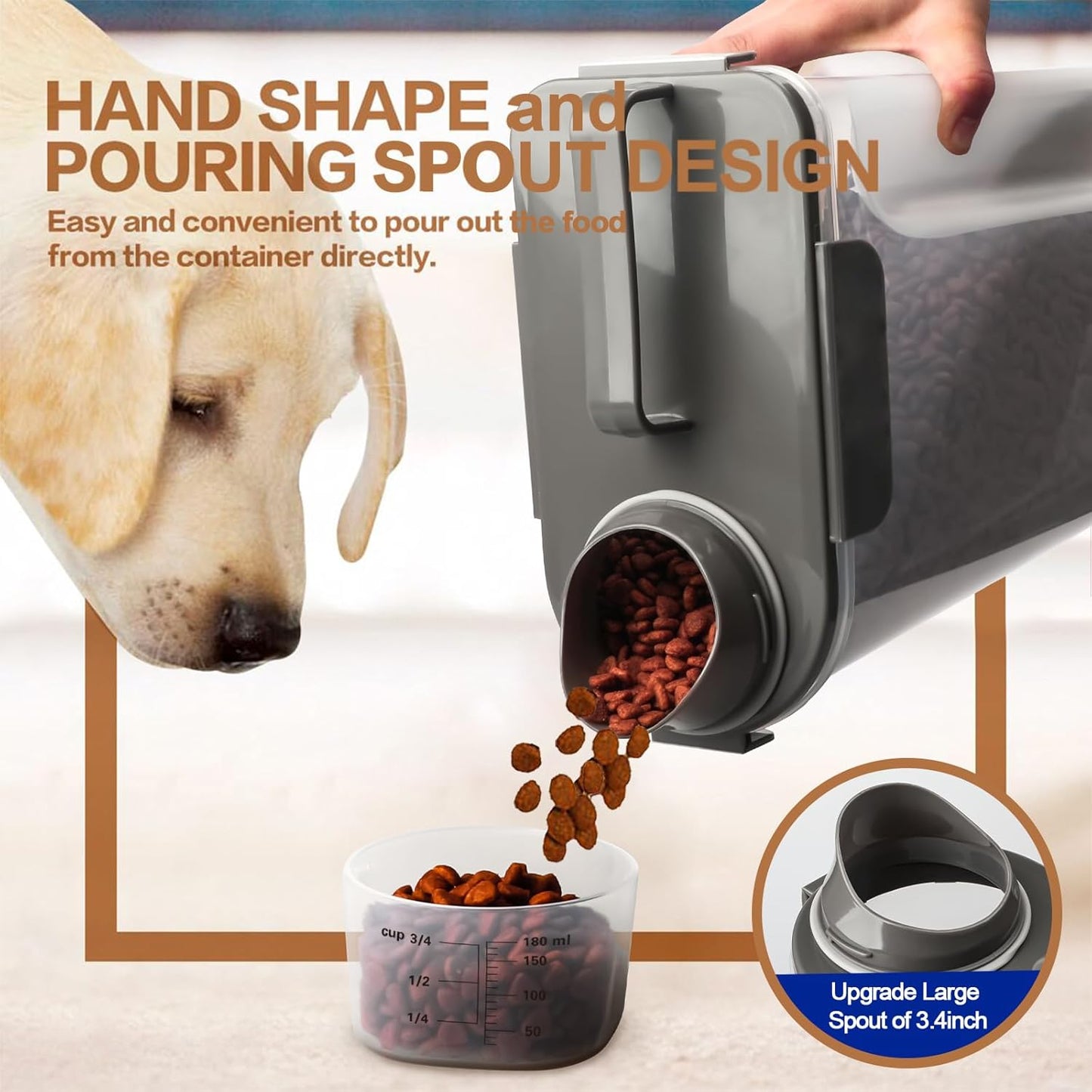 TIOVERY Upgraded Dog Food Storage Container Small, Cat Food Container Airtight, Pet Food Container Dispenser with Pour Spout, Measuring Cup and 4 Seal Buckles for Dogs, Cats, Birds (Blue)