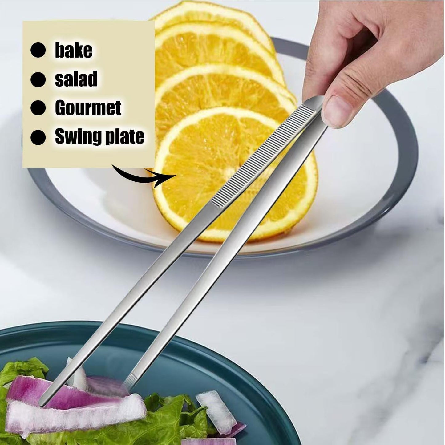 Professional Kitchen & Cooking Tweezers Tongs, 2 PCS 12-Inch Extra-Long Tweezer with Round And Straight Tips For Baking, Stainless Steel Barbecue Tweezers, Premium Quality, Anti-Slip