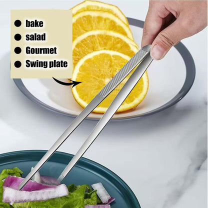 Professional Kitchen & Cooking Tweezers Tongs, 2 PCS 12-Inch Extra-Long Tweezer with Round And Straight Tips For Baking, Stainless Steel Barbecue Tweezers, Premium Quality, Anti-Slip