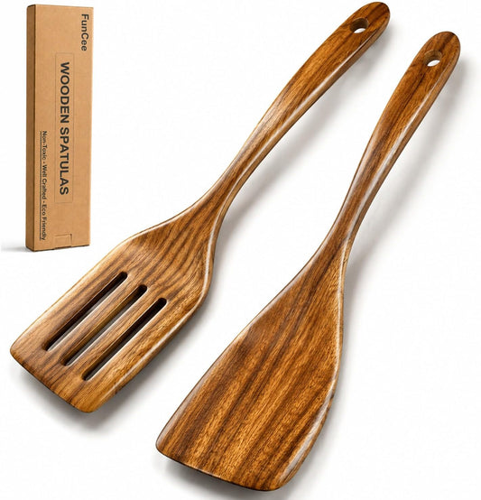Wooden Spatula, Acacia Wood Long Handle Flat Frying Turner, Handmade wooden spoons for cooking, Kitchen Utensil set, Non-Stick Cooking Spurtle Utensils for kitchen use