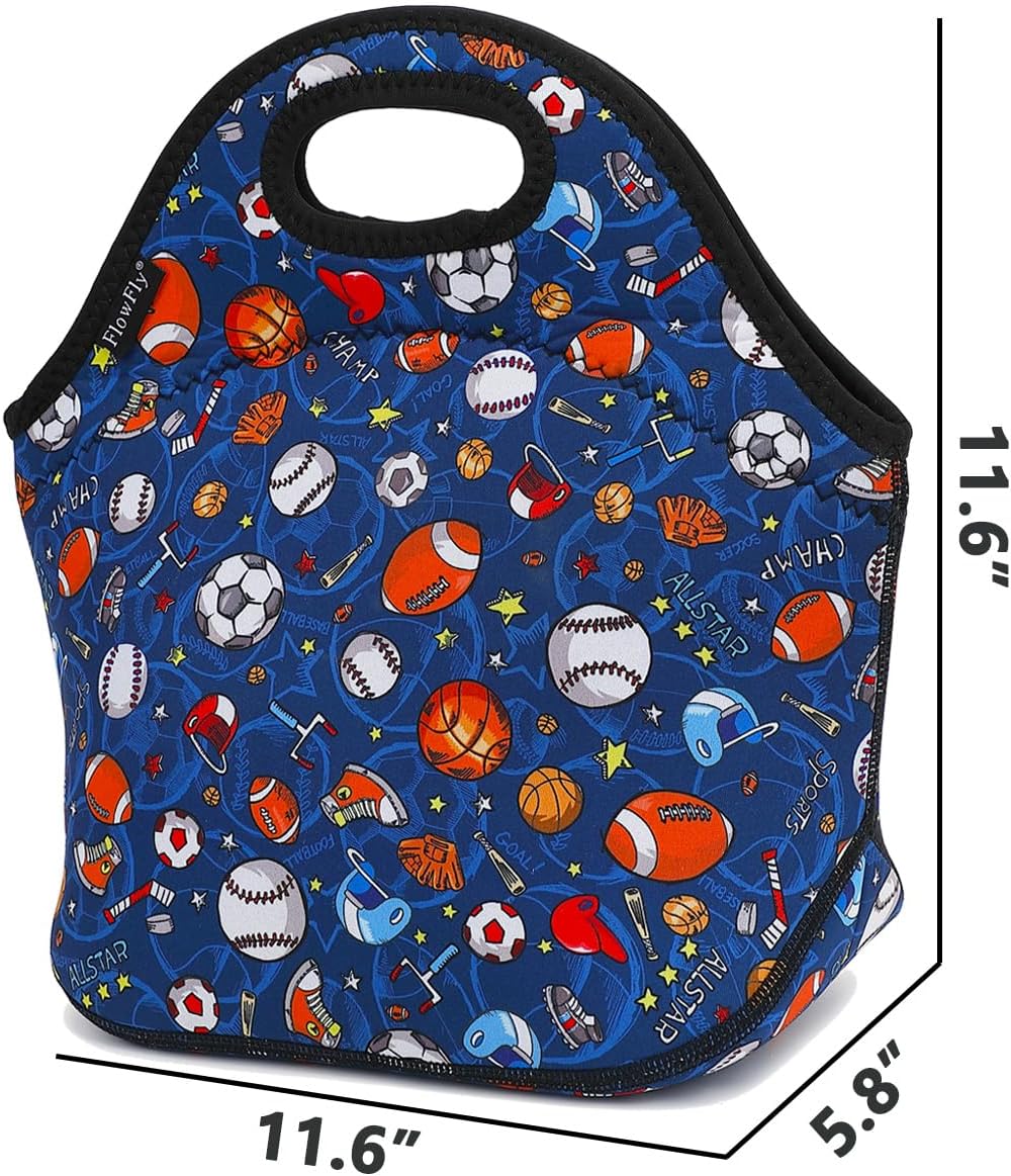 FlowFly Neoprene kids Lunch box Insulated Soft Bag Mini Cooler Thermal Meal Tote Kit for Boys, Girls,Men,Women,School,Work, Office,Black
