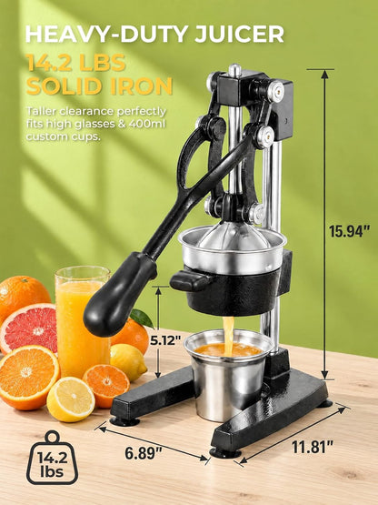 FOHERE Cast Iron Juicer Hand Press, Heavy Duty Citrus Orange Squeezer