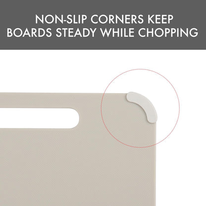 Dexas Fresh Prep 3-Pack Non-Slip Cutting Board Set – Dishwasher Safe Plastic Boards with Silicone Grip Corners & Handle, Sage (14.17" x 10.63", 12.6" x 9.06", 11.02" x 7.48")