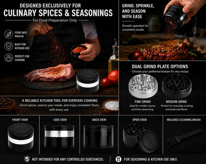 Large Manual Kitchen Spice & Seasoning Grinder, Dual Grind Plates for Fine & Medium Seasoning Texture
