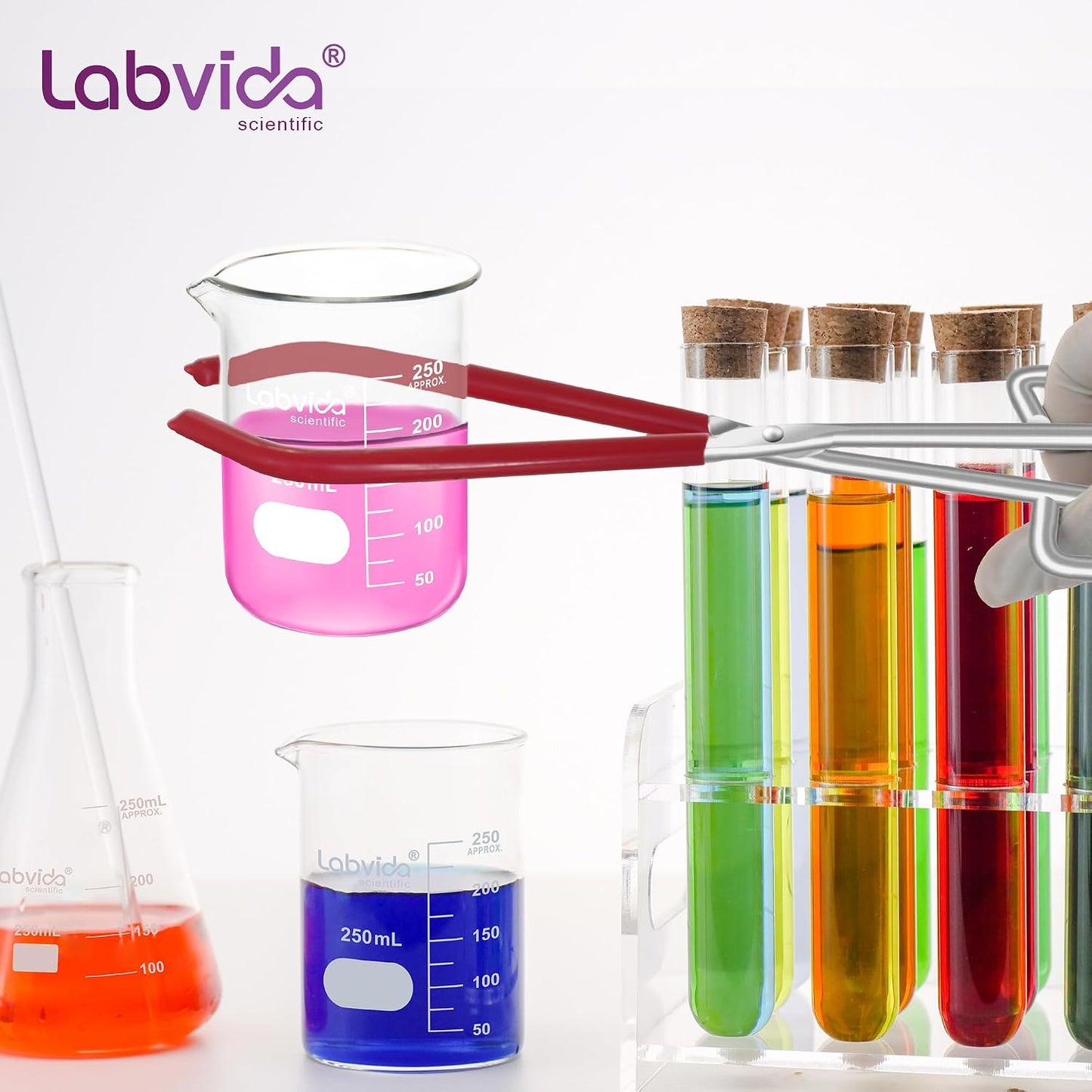 Upgrated 6 Size Low Form Glass Beaker Set, 25ml 50ml 100ml 250ml 500ml 1000ml, 3.3 Boro Glass beakers with Printed Graduation, LVA019
