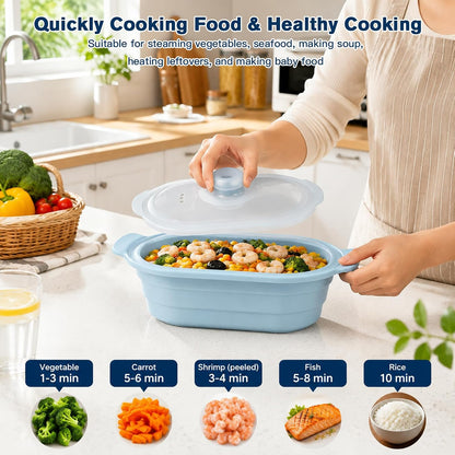 40oz Silicone Microwave Steamer For Cooking Food, Vegetable Steamer, Grey