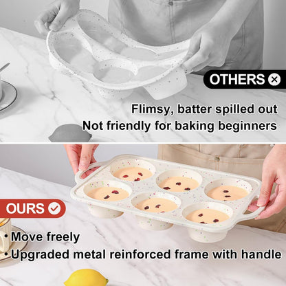 CAKETIME Mini Muffin Pan, Metal Reinforced Frame Mini Cupcake Pans 24 Cups Nonstick Muffin Silicone Molds with Handle for Baking Muffins, Cupcakes, Egg Bites 2 Pack