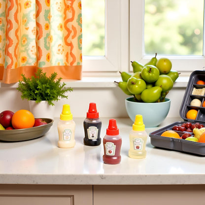 4Pcs 25ml Mini Ketchup Bottles for Bento Box Accessories,Mini Condiment Squeeze Bottles Portable Honey Sauce Salad Dressing Dispensers Jars Containers for Kids Adults Lunch Box