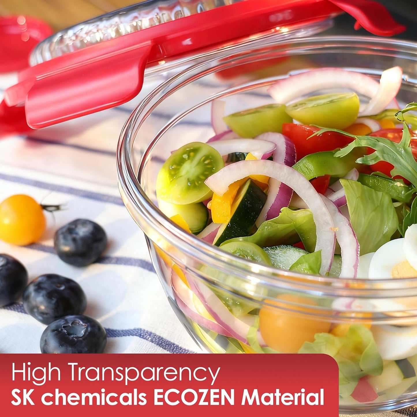WHALEHOUSE Clear Eco-friendly SK chemicals ECOZEN Salad Container, 33OZ Portable Plastic Salad Bowls with Lid & Snack Tray, Leak-Proof Dressing Container, Reusable Fork, Lunch Box for Meal Prep (Pink)