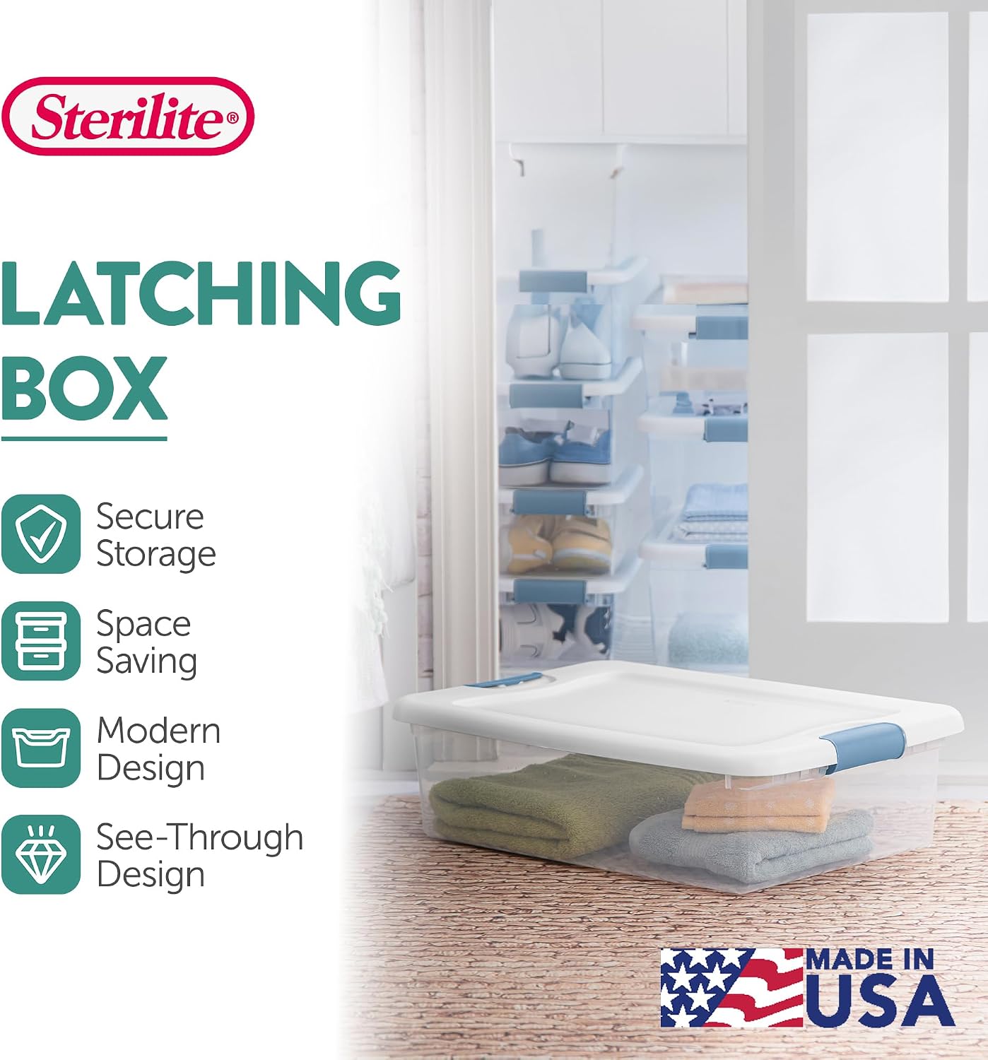 Sterilite 6-Pack Latching Box, Under Bed Storage Bins with Lids, Clear Plastic, 25 Quart - Heavy-Duty Organizing Containers for Closet, Bathroom, and Office