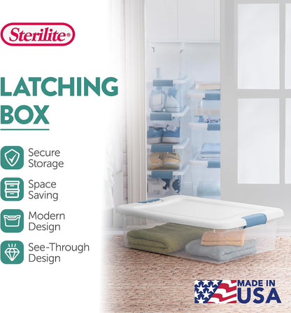 Sterilite 6-Pack Latching Box, Under Bed Storage Bins with Lids, Clear Plastic, 25 Quart - Heavy-Duty Organizing Containers for Closet, Bathroom, and Office