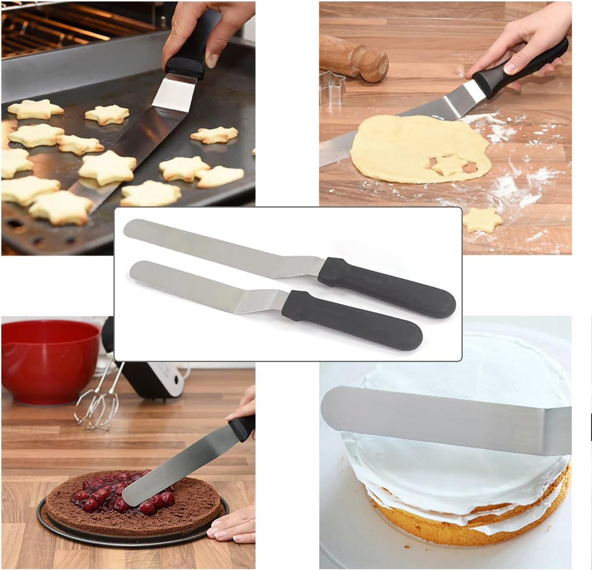 Offset Spatula,Black Stainless Steel Offset Spatula (2 Pack,6in+8in Curved)