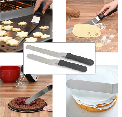 Offset Spatula,Black Stainless Steel Offset Spatula (2 Pack,6in+8in Curved)