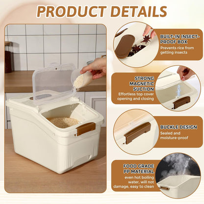 Blushtier 4 Pack Large Rice Storage Containers 30 Lbs Airtight Flour Container with Seal Locking Lid and Measuring Cup Kitchen Dry Food Storage Bins for Cereal Sugar Beans(Transparent White)