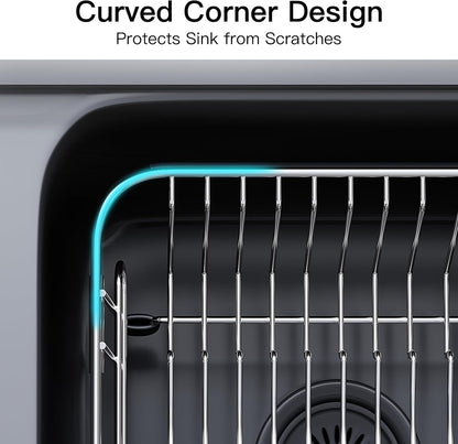 JASIWAY Dish Drying Rack in Sink, Expandable Stainless Steel Dish Drainers for Kitchen Counter, Dish Dryer Rack for Inside Sink, Over The Sink Dish Racks with Utensil Holder, Silver