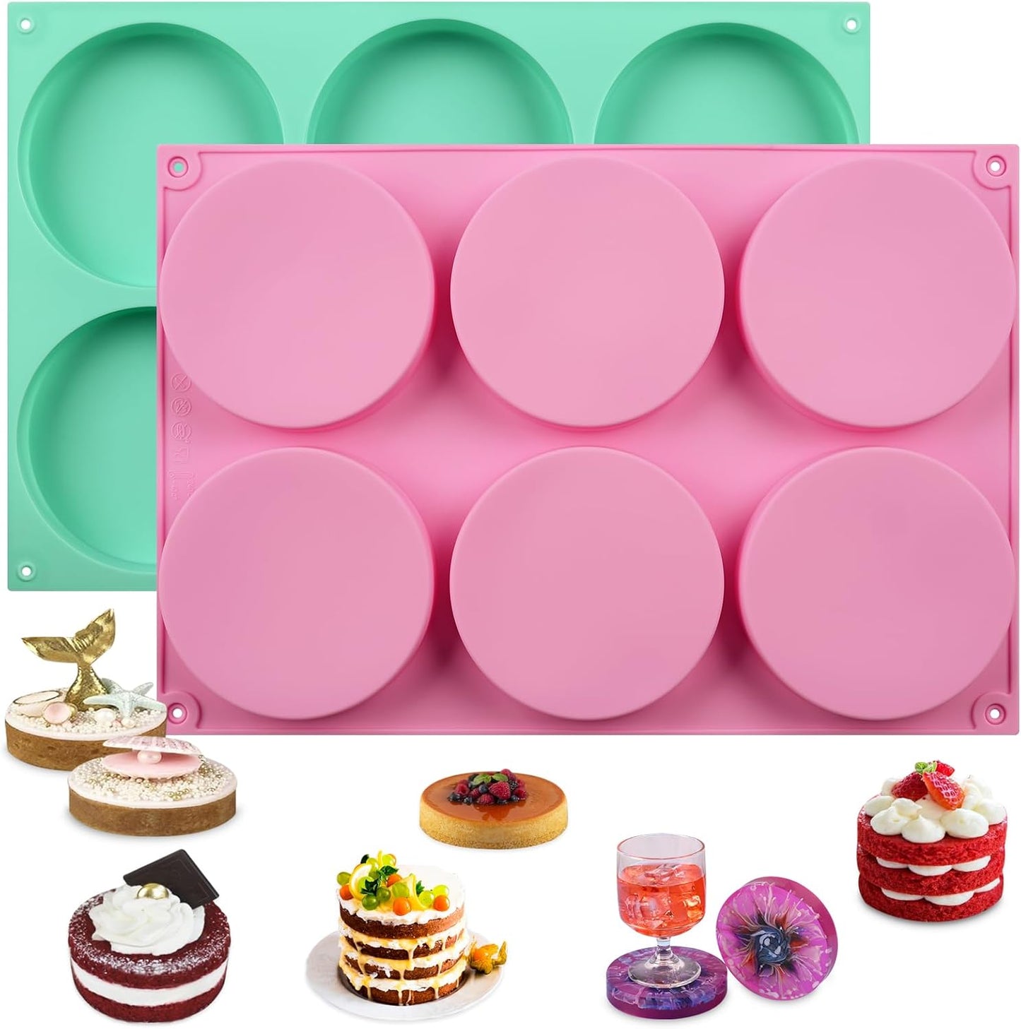 HUAKENER 2 Pcs Mini Fluted Cake Pan, 6-Cavity Fluted Cake Mold, Non-stick Silicone Baking Mold for Cupcakes, Donuts, Cornbread, Brownies, Jellies