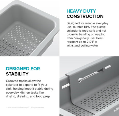 KRAUS Expandable Colander for Kitchen Sink/Over the Sink Colander, Lt Grey