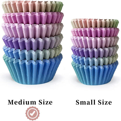 qiqee 300PCS Mini Gradient Cupcake Liners Cupcake Cups 6 Designs Blue Gradient Cupcake Papers Baking Cups Cupcake Wrappers (Small Size)