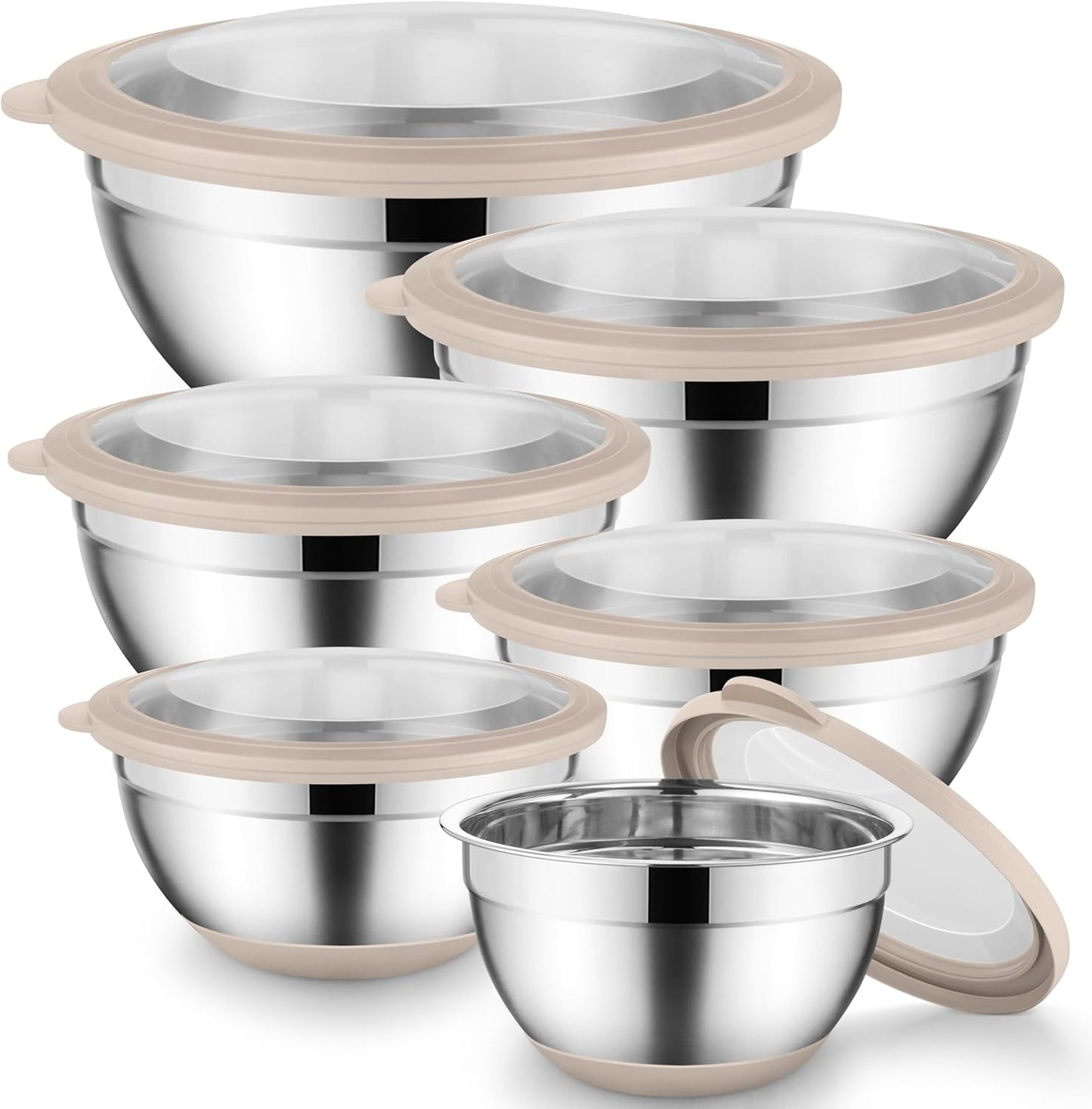 Onader Colorful Mixing Bowl Set of 6 for Kitchen, Large Stainless Steel Metal Nesting Mixing Bowls with Airtight Lids, Non Slip - Size 0.7, 1, 1.5, 2, 2.6, 4.6QT