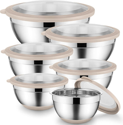 Onader Colorful Mixing Bowl Set of 6 for Kitchen, Large Stainless Steel Metal Nesting Mixing Bowls with Airtight Lids, Non Slip - Size 0.7, 1, 1.5, 2, 2.6, 4.6QT