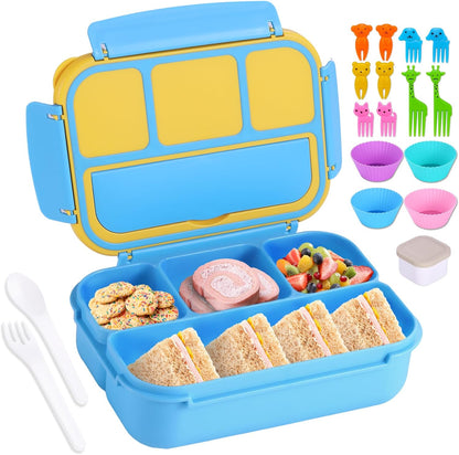 Bento Box Adult Lunch Box, Lunch Containers for Kids Girls Boys with 4 Compartments, Lunchable Food Container with Utensils, Sauce Jar, Muffin Liners, 40 Oz/5 Cup, Microwave Safe, Lavender