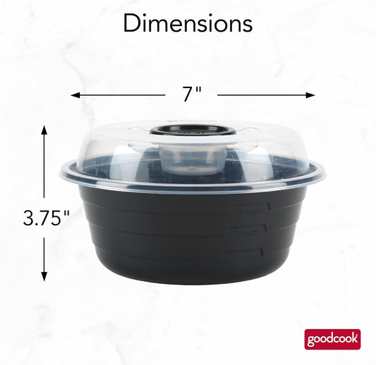 GoodCook Meal Prep Containers Set Microwave & Dishwasher-Safe Round Food Organizers with Labeled Compartments BPA-Free Food Storage Set with Snap Shut Lids Portion Control, 10-Pieces, Red
