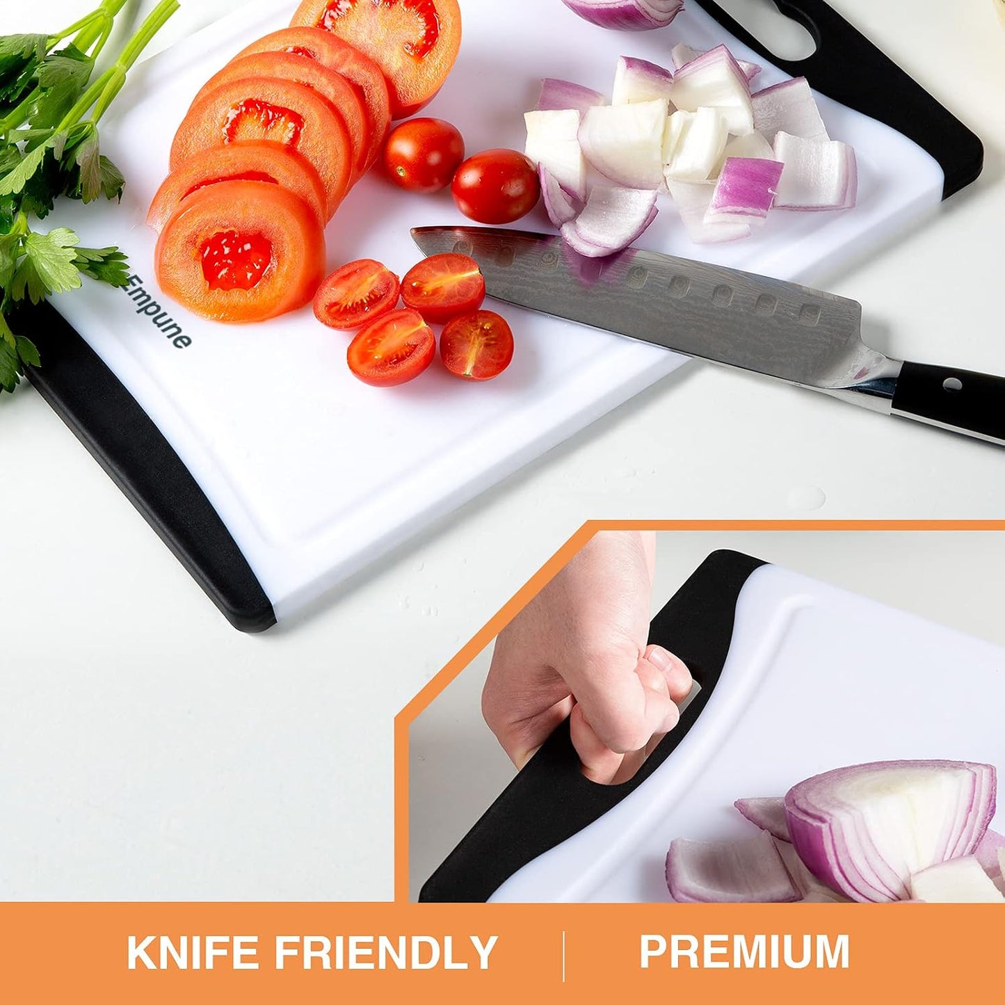 Extra Large Cutting Boards, Plastic Cutting Boards for Kitchen (Set of 4) Cutting Board Set Dishwasher Safe Chopping Board with Juice Grooves Easy-Grip Handles, Grey, Empune